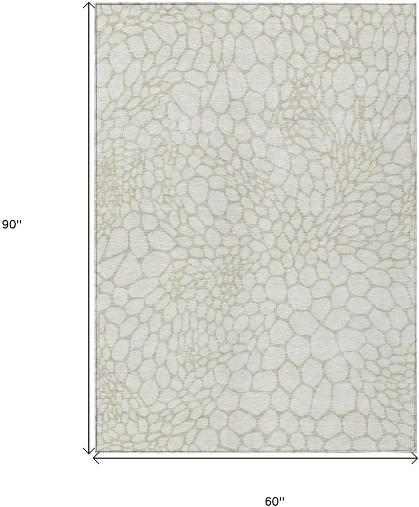 Ivory And Beige Geometric Washable Indoor Outdoor Area Rug Photo 3