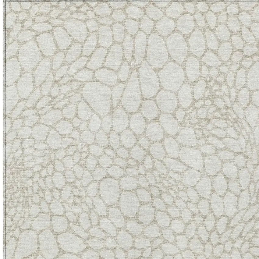 Ivory And Beige Geometric Washable Indoor Outdoor Area Rug Photo 6