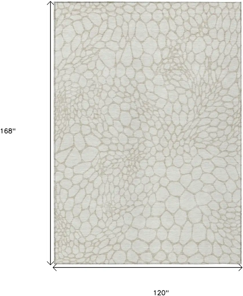 Ivory And Beige Geometric Washable Indoor Outdoor Area Rug Photo 3