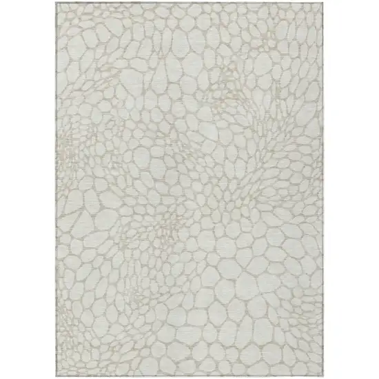 Ivory And Beige Geometric Washable Indoor Outdoor Area Rug Photo 2