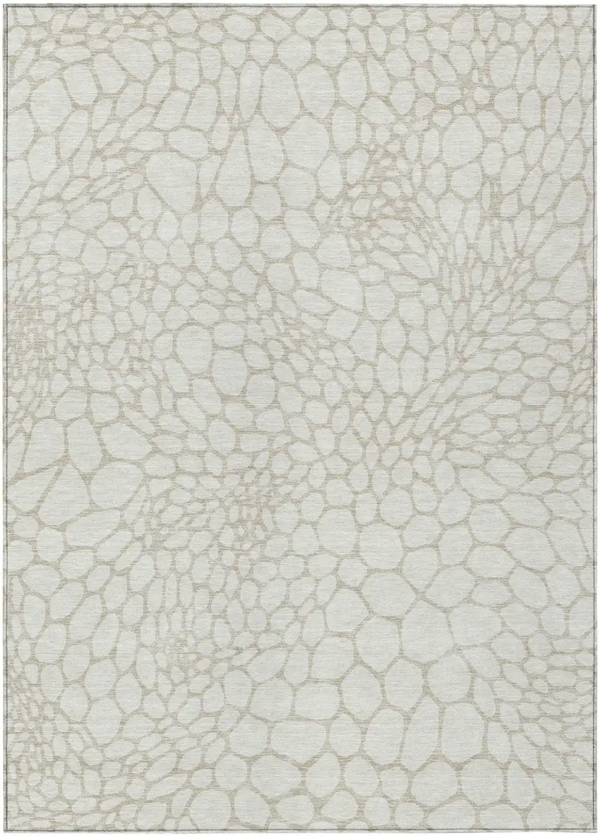 Ivory And Beige Geometric Washable Indoor Outdoor Area Rug Photo 2