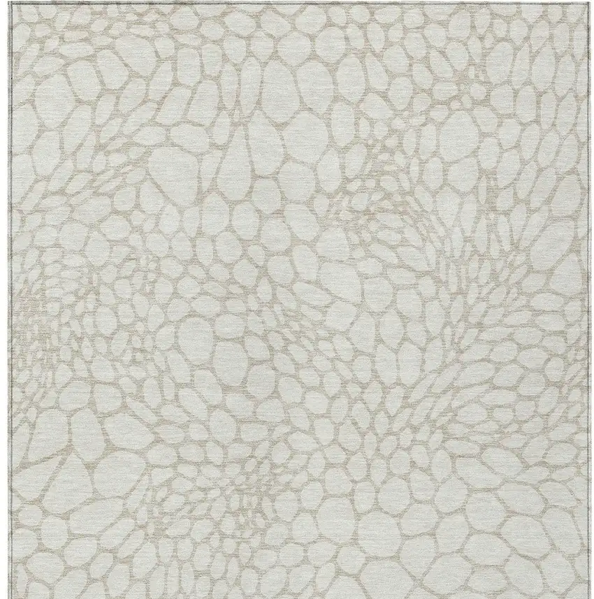 Ivory And Beige Geometric Washable Indoor Outdoor Area Rug Photo 7