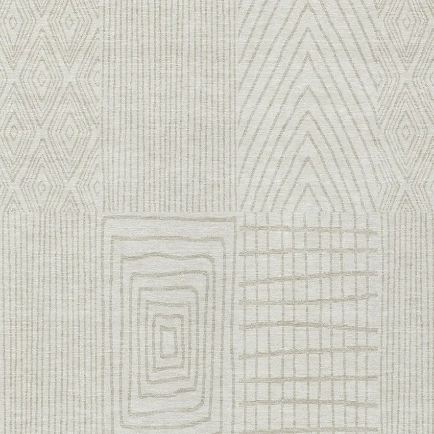 Ivory And Beige Geometric Washable Indoor Outdoor Area Rug Photo 5