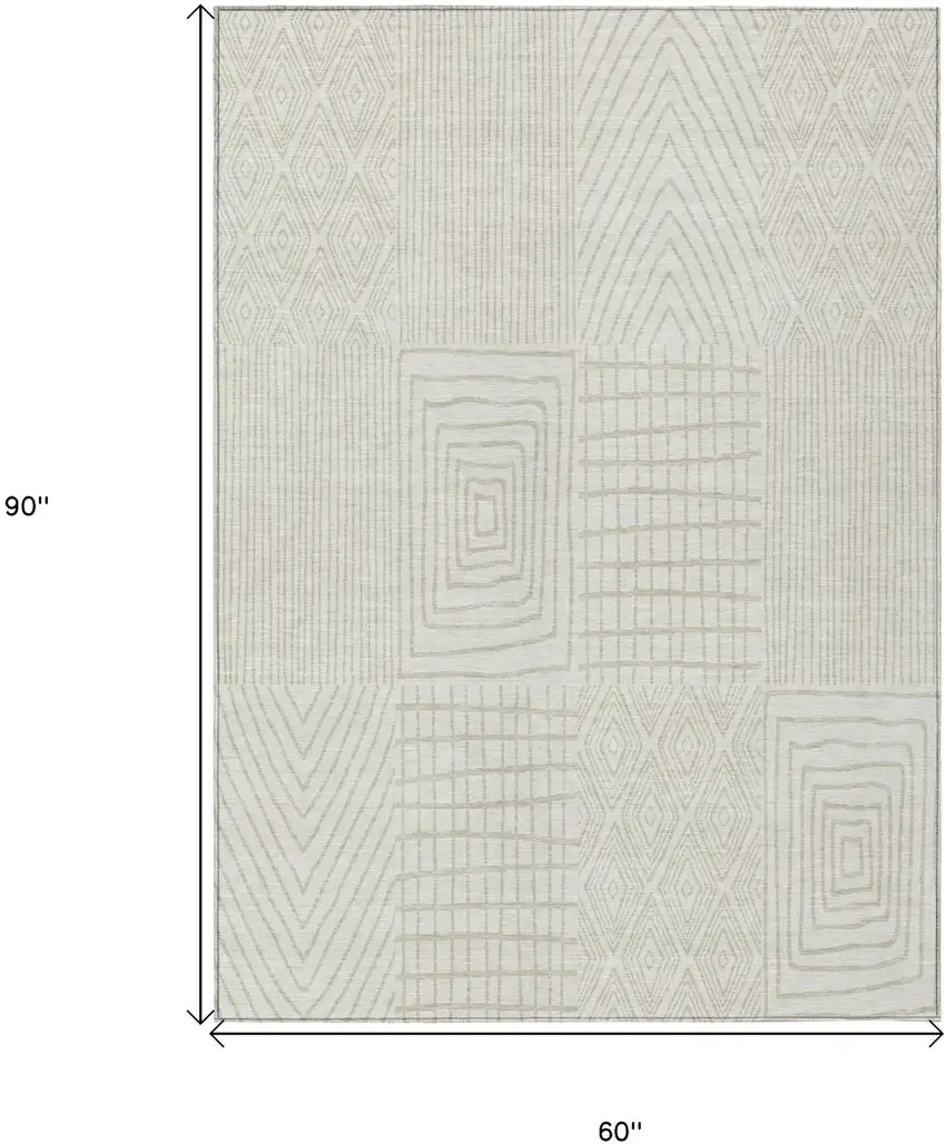 Ivory And Beige Geometric Washable Indoor Outdoor Area Rug Photo 3