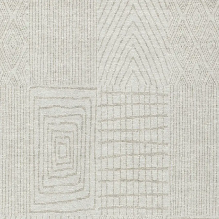 Ivory And Beige Geometric Washable Indoor Outdoor Area Rug Photo 5