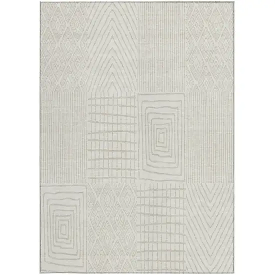 Ivory And Beige Geometric Washable Indoor Outdoor Area Rug Photo 5