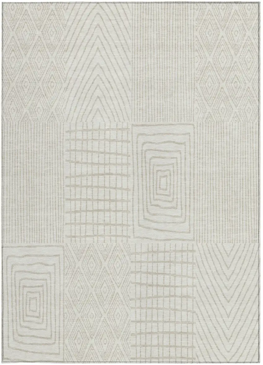 Ivory And Beige Geometric Washable Indoor Outdoor Area Rug Photo 5
