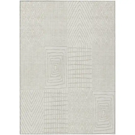 Ivory And Beige Geometric Washable Indoor Outdoor Area Rug Photo 2