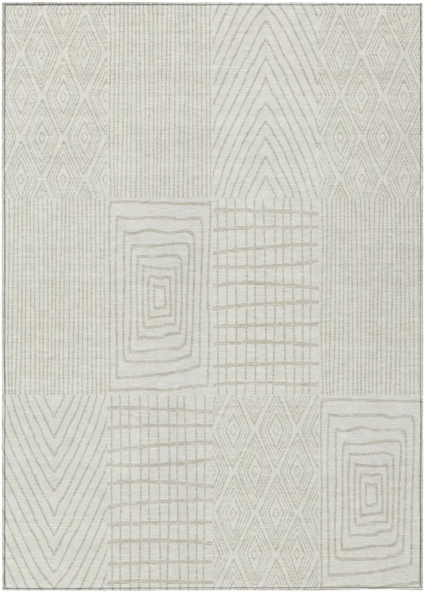 Ivory And Beige Geometric Washable Indoor Outdoor Area Rug Photo 2