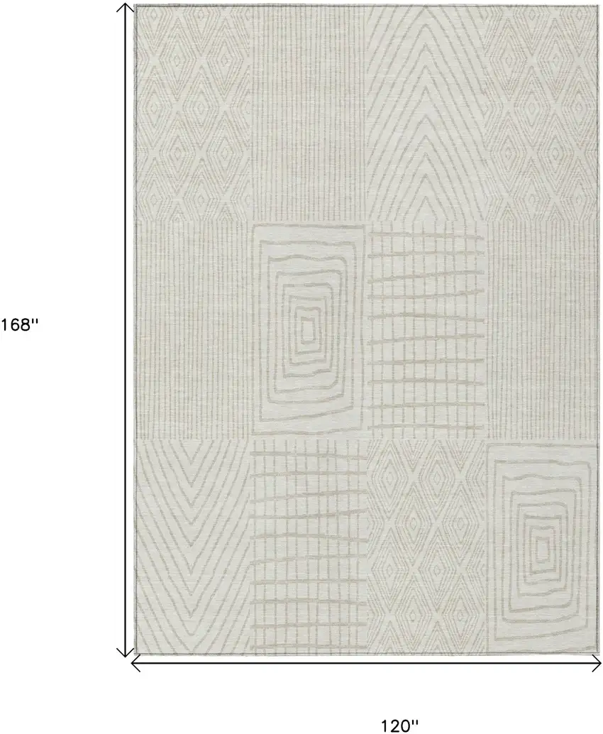 Ivory And Beige Geometric Washable Indoor Outdoor Area Rug Photo 3