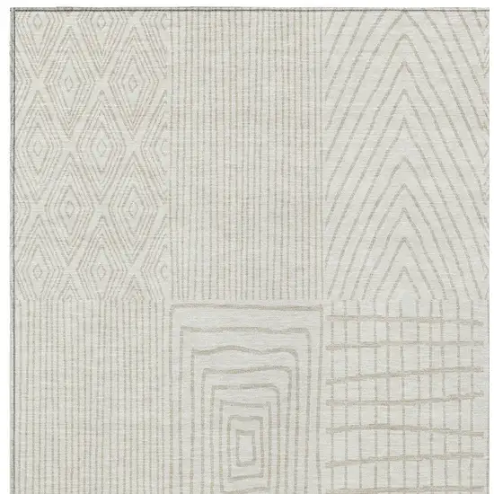 Ivory And Beige Geometric Washable Indoor Outdoor Area Rug Photo 5