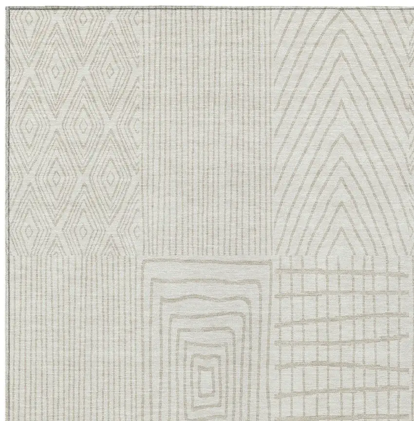 Ivory And Beige Geometric Washable Indoor Outdoor Area Rug Photo 5