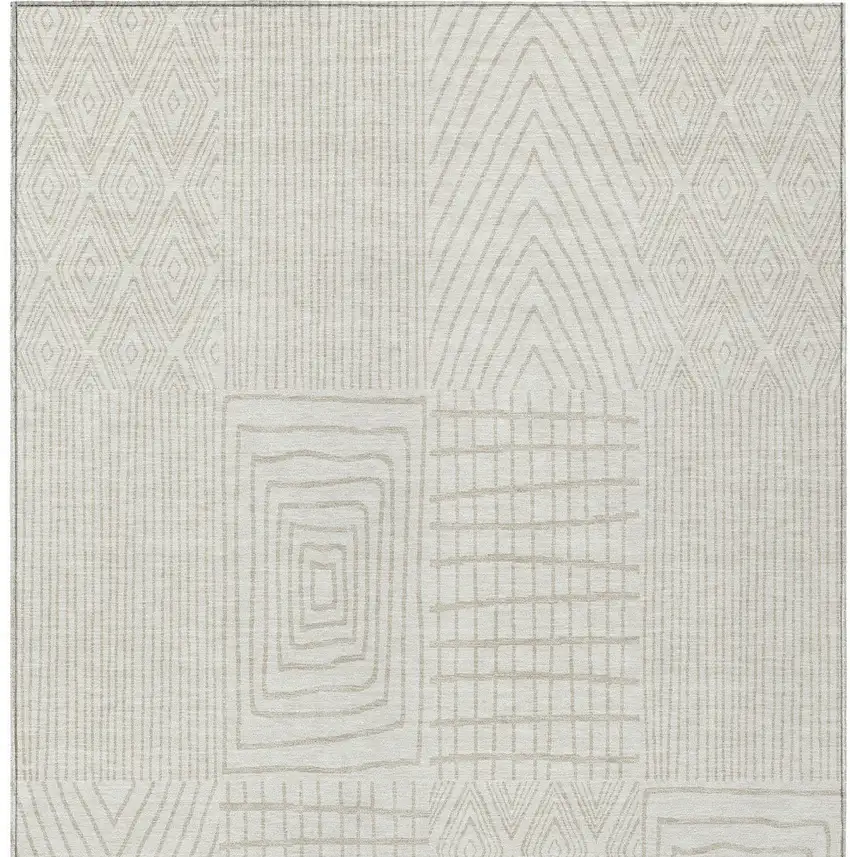 Ivory And Beige Geometric Washable Indoor Outdoor Area Rug Photo 6