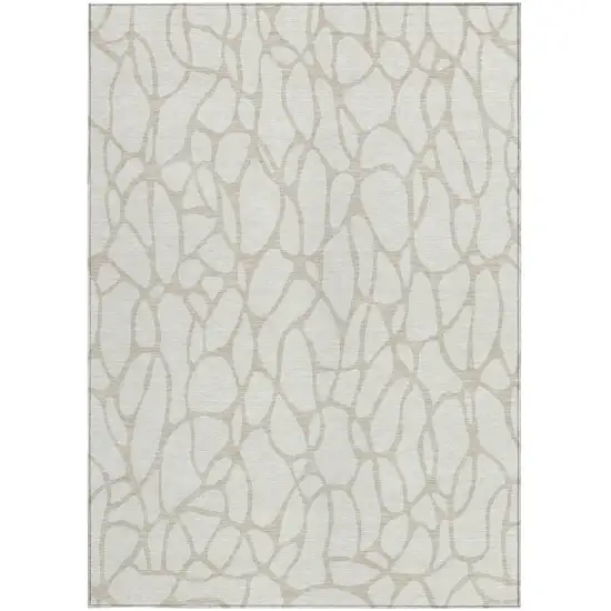 Ivory And Beige Geometric Washable Indoor Outdoor Area Rug Photo 7