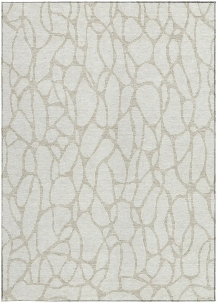 Ivory And Beige Geometric Washable Indoor Outdoor Area Rug Photo 7