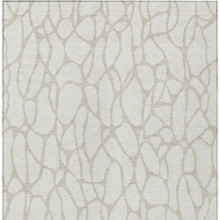 Ivory And Beige Geometric Washable Indoor Outdoor Area Rug Photo 6