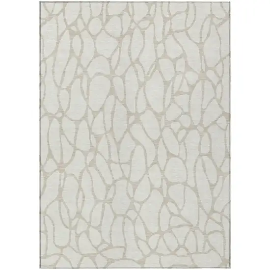 Ivory And Beige Geometric Washable Indoor Outdoor Area Rug Photo 2