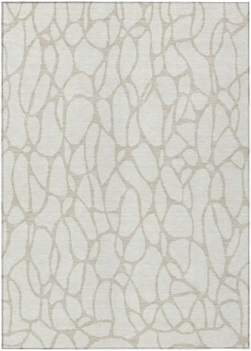 Ivory And Beige Geometric Washable Indoor Outdoor Area Rug Photo 2