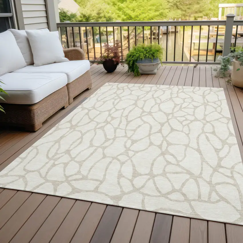 Ivory And Beige Geometric Washable Indoor Outdoor Area Rug Photo 8