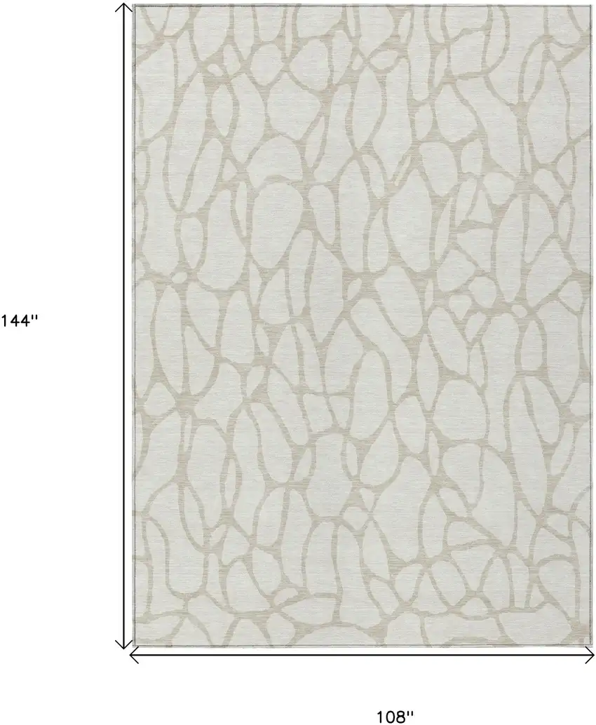 Ivory And Beige Geometric Washable Indoor Outdoor Area Rug Photo 3
