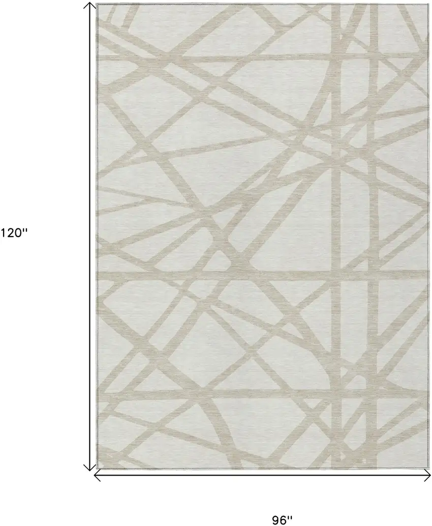Ivory And Beige Geometric Washable Indoor Outdoor Area Rug Photo 3