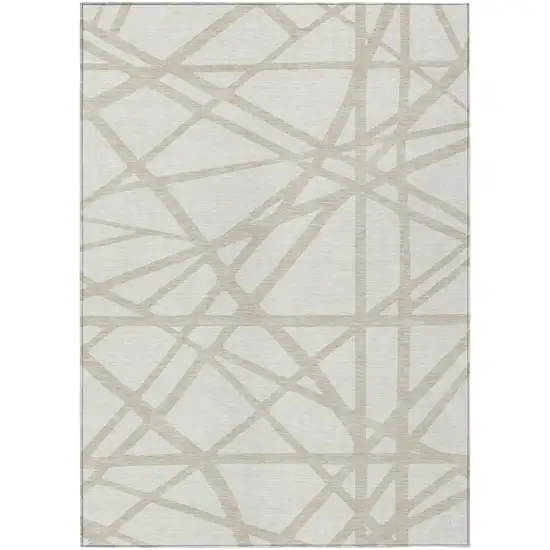 Ivory And Beige Geometric Washable Indoor Outdoor Area Rug Photo 2
