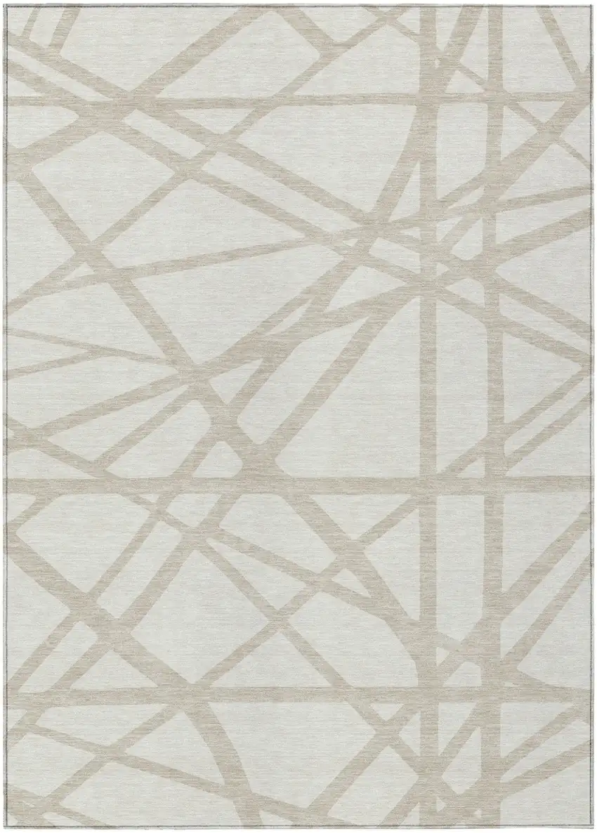 Ivory And Beige Geometric Washable Indoor Outdoor Area Rug Photo 2
