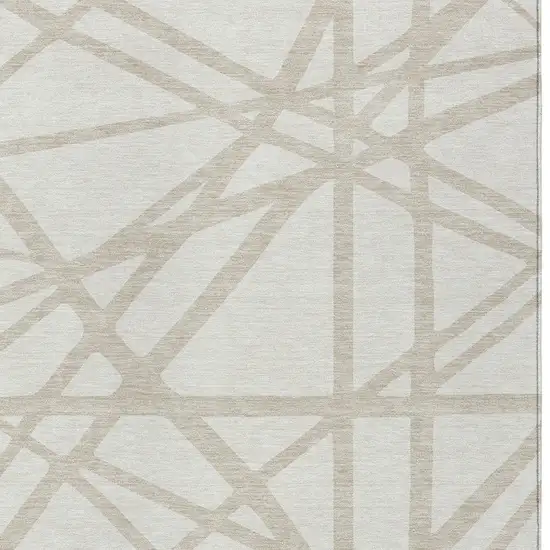 Ivory And Beige Geometric Washable Indoor Outdoor Area Rug Photo 6