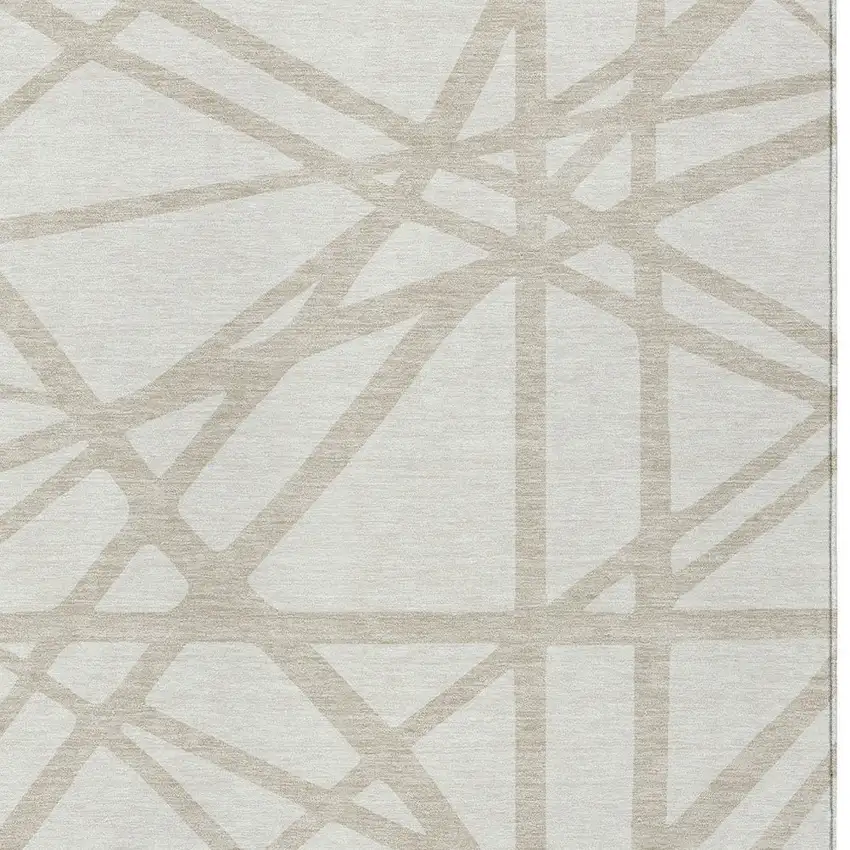 Ivory And Beige Geometric Washable Indoor Outdoor Area Rug Photo 6
