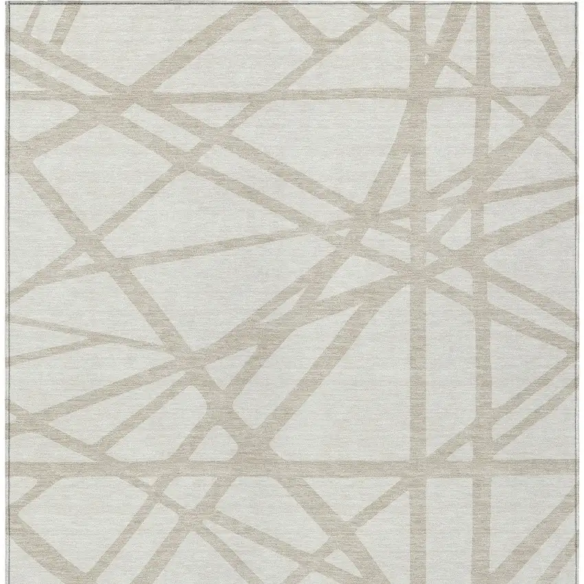 Ivory And Beige Geometric Washable Indoor Outdoor Area Rug Photo 7