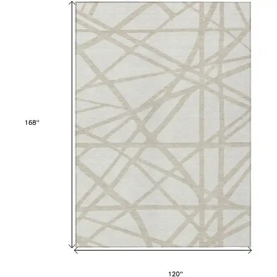 Ivory And Beige Geometric Washable Indoor Outdoor Area Rug Photo 3
