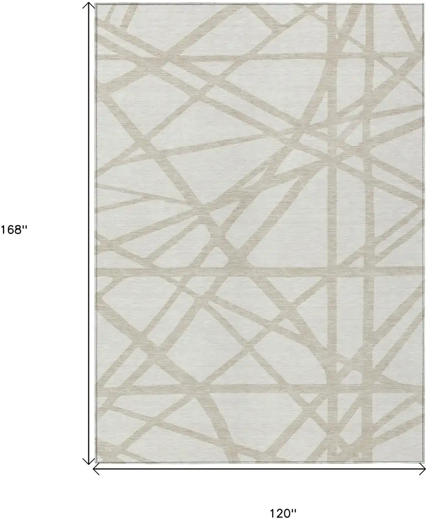 Ivory And Beige Geometric Washable Indoor Outdoor Area Rug Photo 3