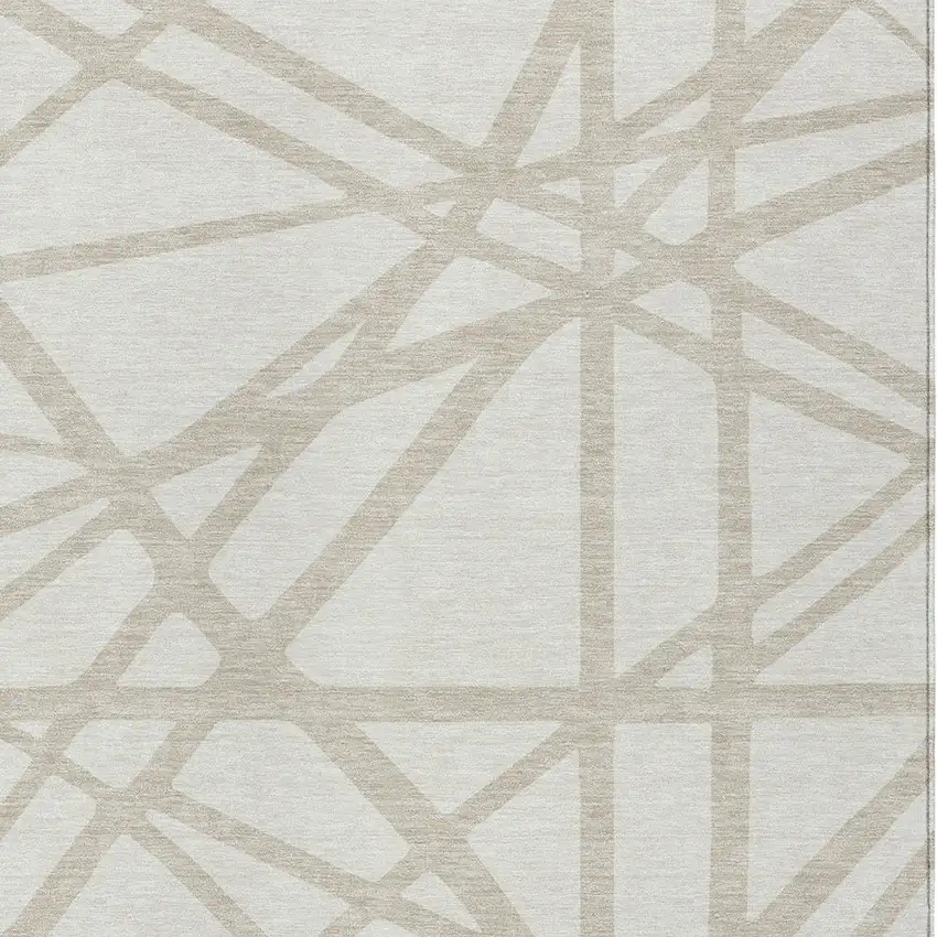 Ivory And Beige Geometric Washable Indoor Outdoor Area Rug Photo 6