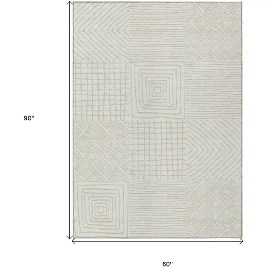 Ivory And Beige Geometric Washable Indoor Outdoor Area Rug Photo 7