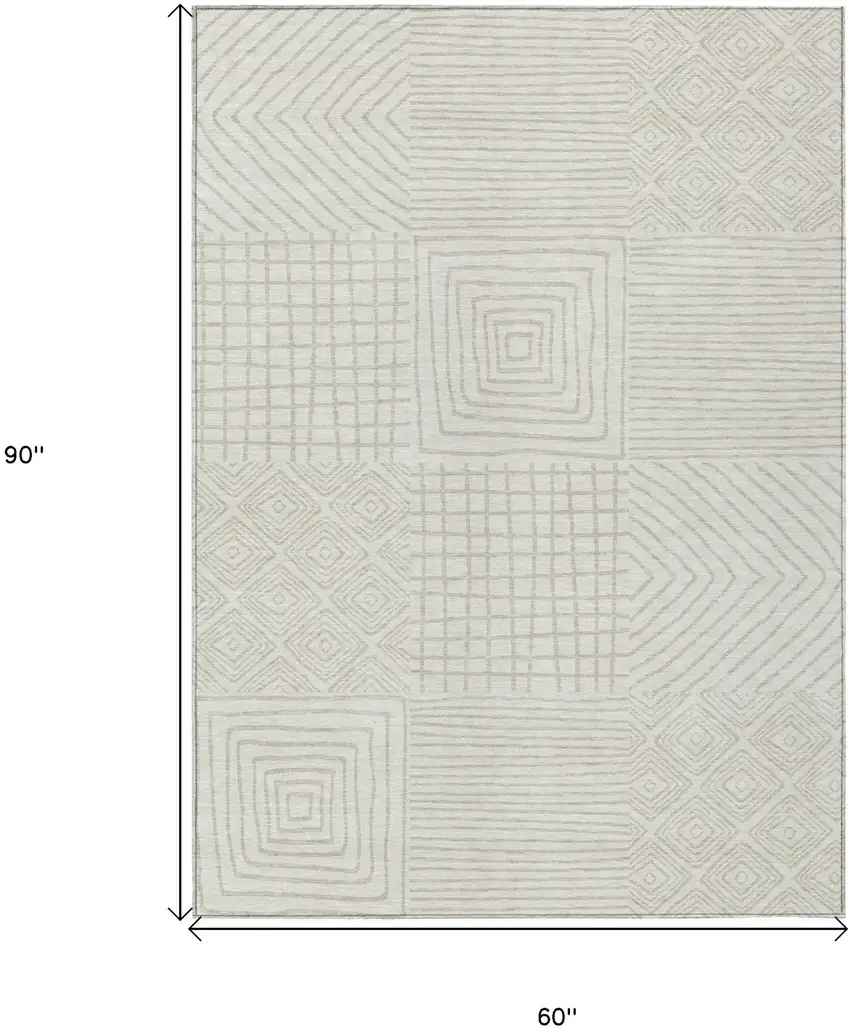 Ivory And Beige Geometric Washable Indoor Outdoor Area Rug Photo 7