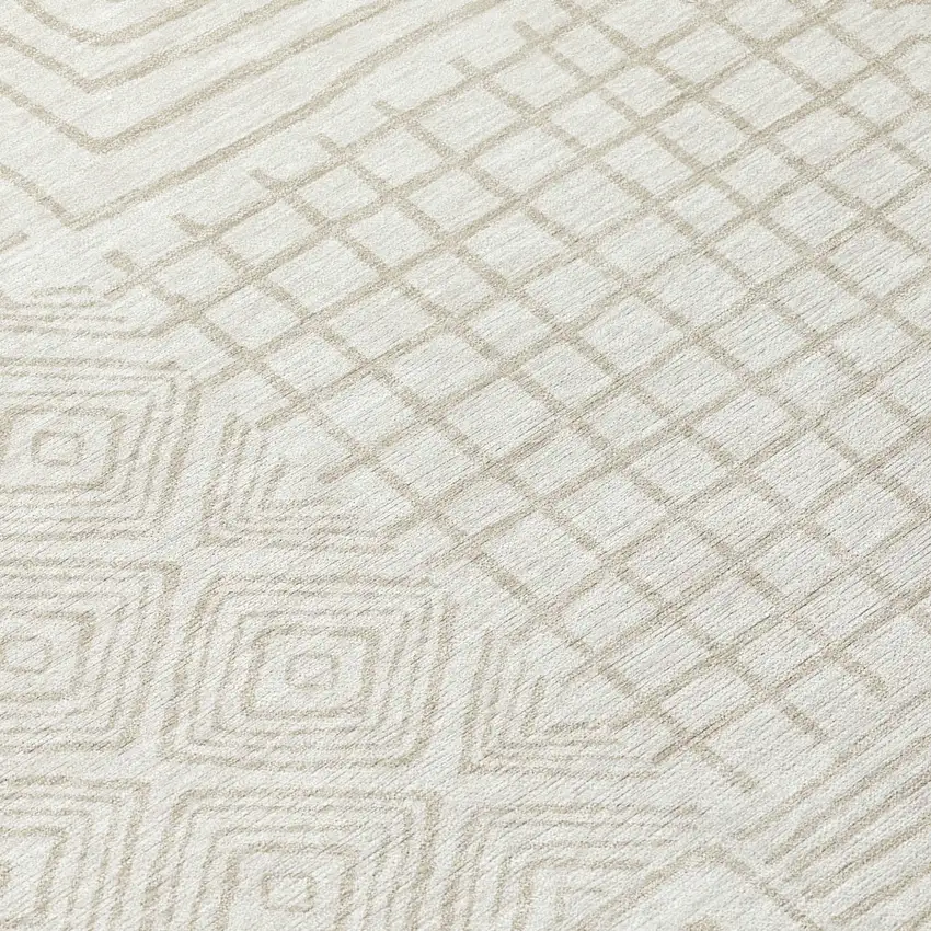 Ivory And Beige Geometric Washable Indoor Outdoor Area Rug Photo 8