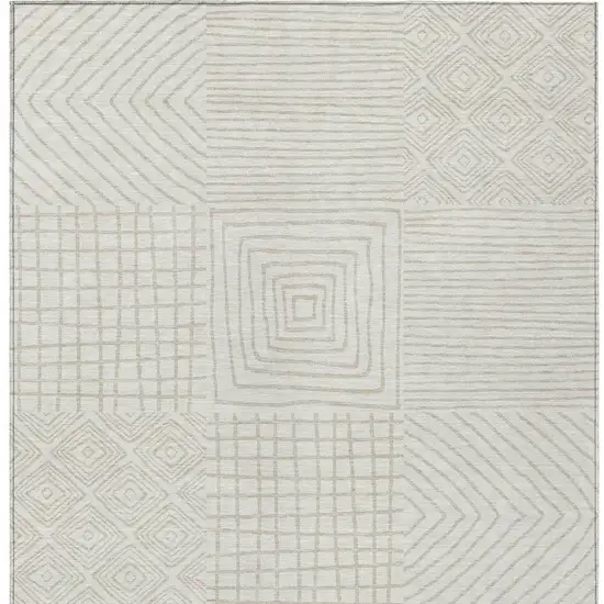 Ivory And Beige Geometric Washable Indoor Outdoor Area Rug Photo 6
