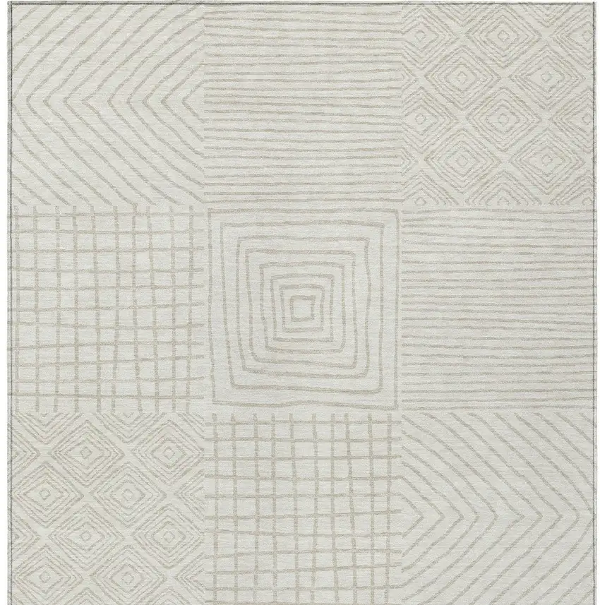 Ivory And Beige Geometric Washable Indoor Outdoor Area Rug Photo 6