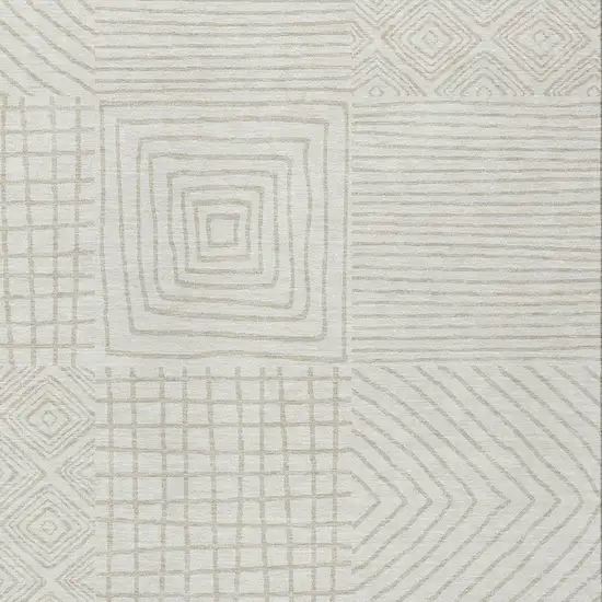 Ivory And Beige Geometric Washable Indoor Outdoor Area Rug Photo 5