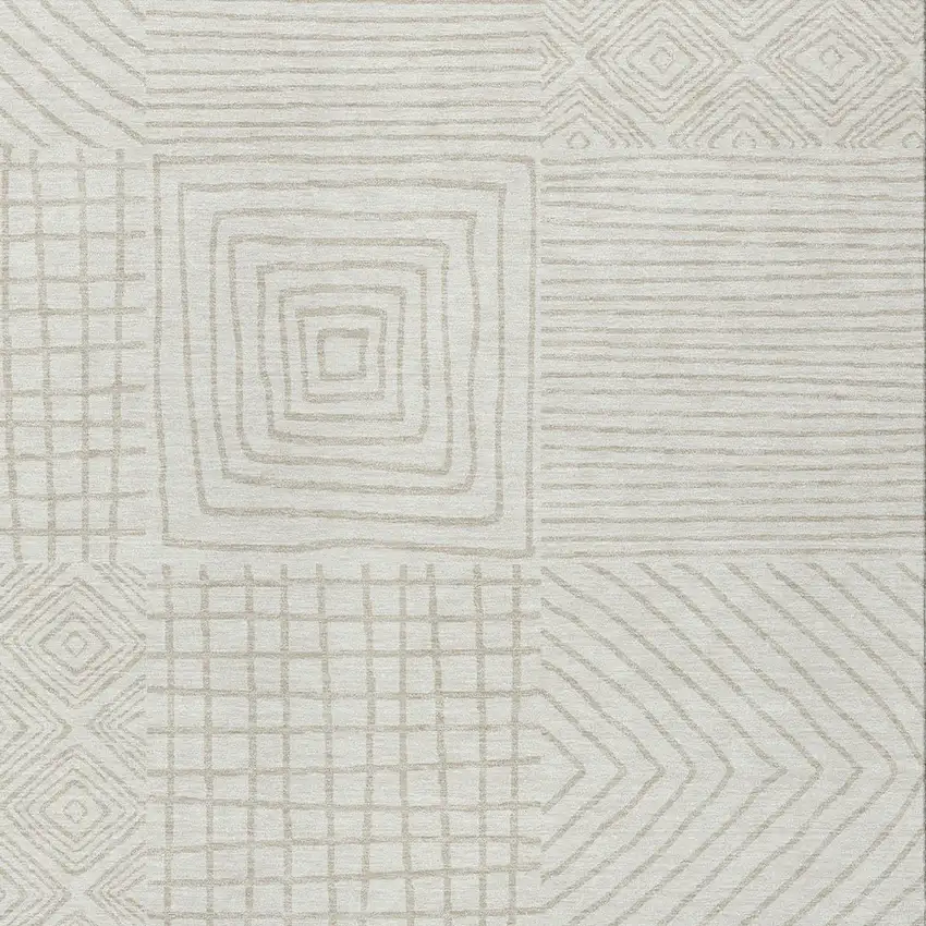 Ivory And Beige Geometric Washable Indoor Outdoor Area Rug Photo 5