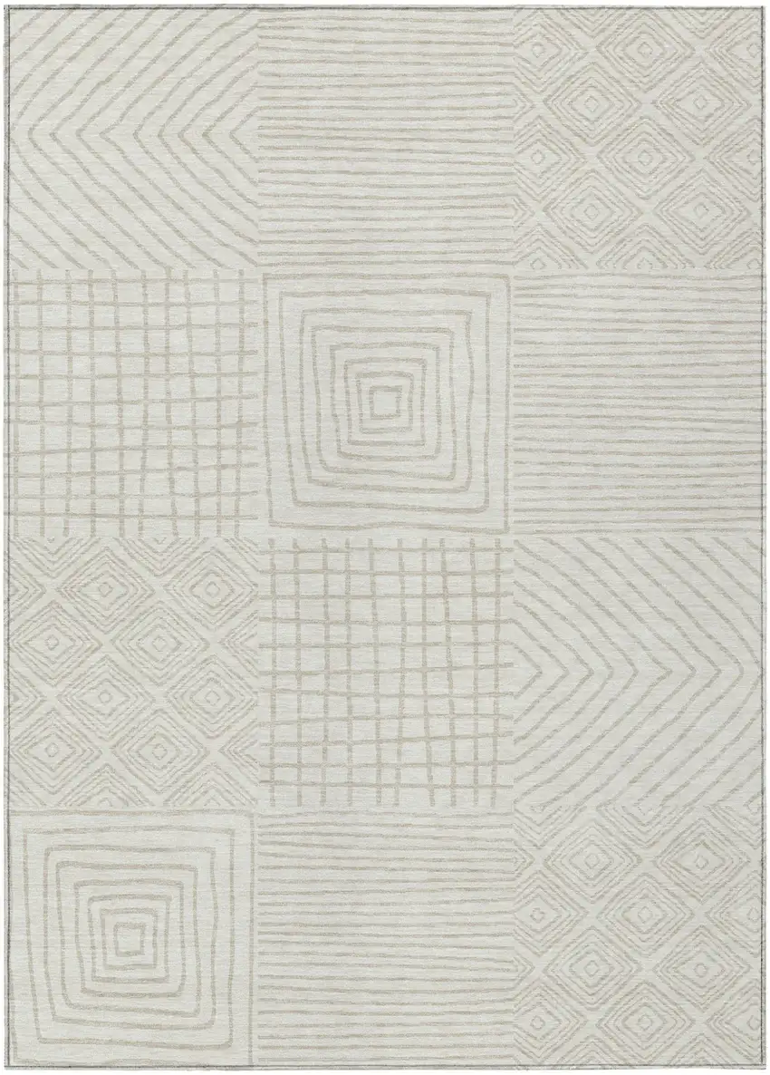 Ivory And Beige Geometric Washable Indoor Outdoor Area Rug Photo 2