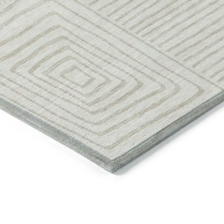 Ivory And Beige Geometric Washable Indoor Outdoor Area Rug Photo 4