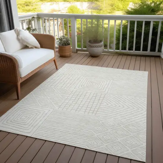 Ivory And Beige Geometric Washable Indoor Outdoor Area Rug Photo 7