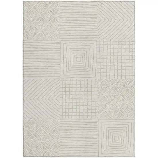 Ivory And Beige Geometric Washable Indoor Outdoor Area Rug Photo 6