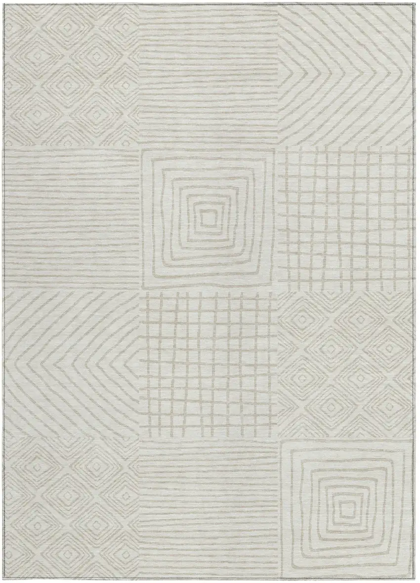 Ivory And Beige Geometric Washable Indoor Outdoor Area Rug Photo 6