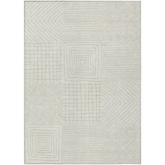Ivory And Beige Geometric Washable Indoor Outdoor Area Rug Photo 2