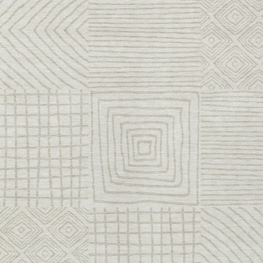 Ivory And Beige Geometric Washable Indoor Outdoor Area Rug Photo 5