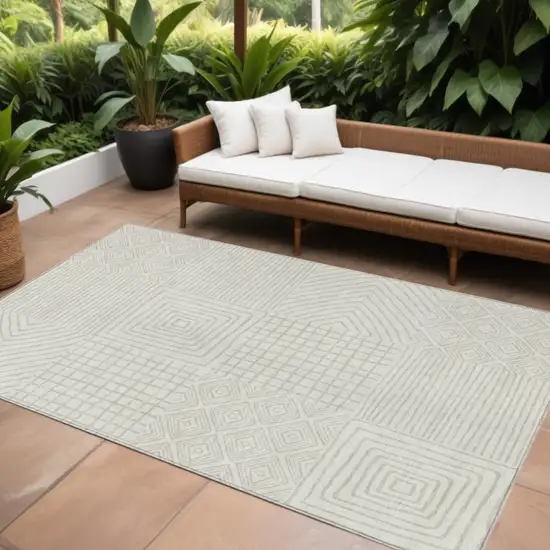 Ivory And Beige Geometric Washable Indoor Outdoor Area Rug Photo 1