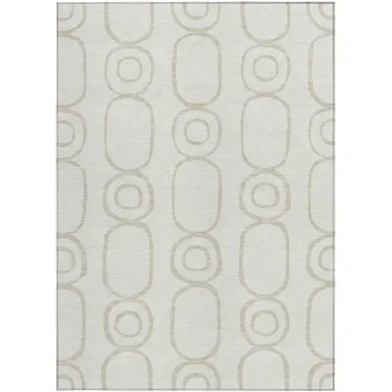 Ivory And Beige Geometric Washable Indoor Outdoor Area Rug Photo 4