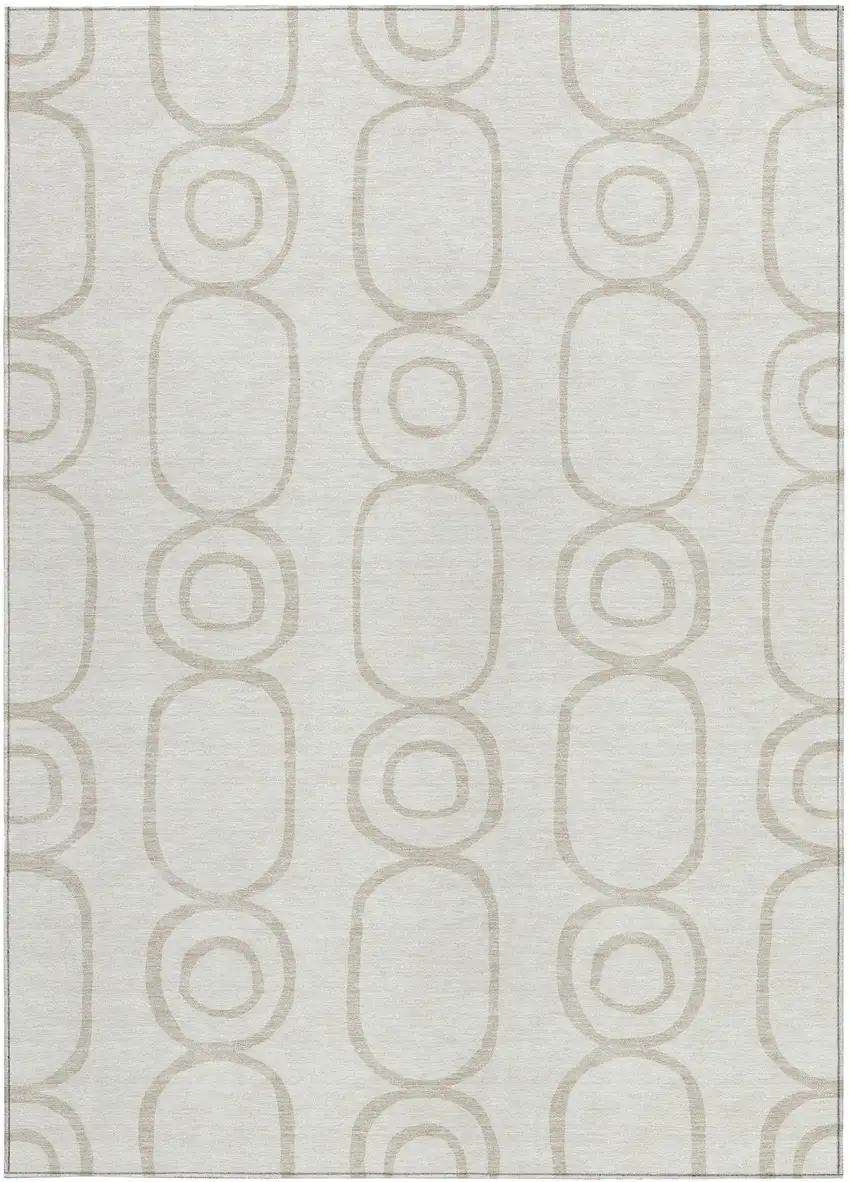 Ivory And Beige Geometric Washable Indoor Outdoor Area Rug Photo 4